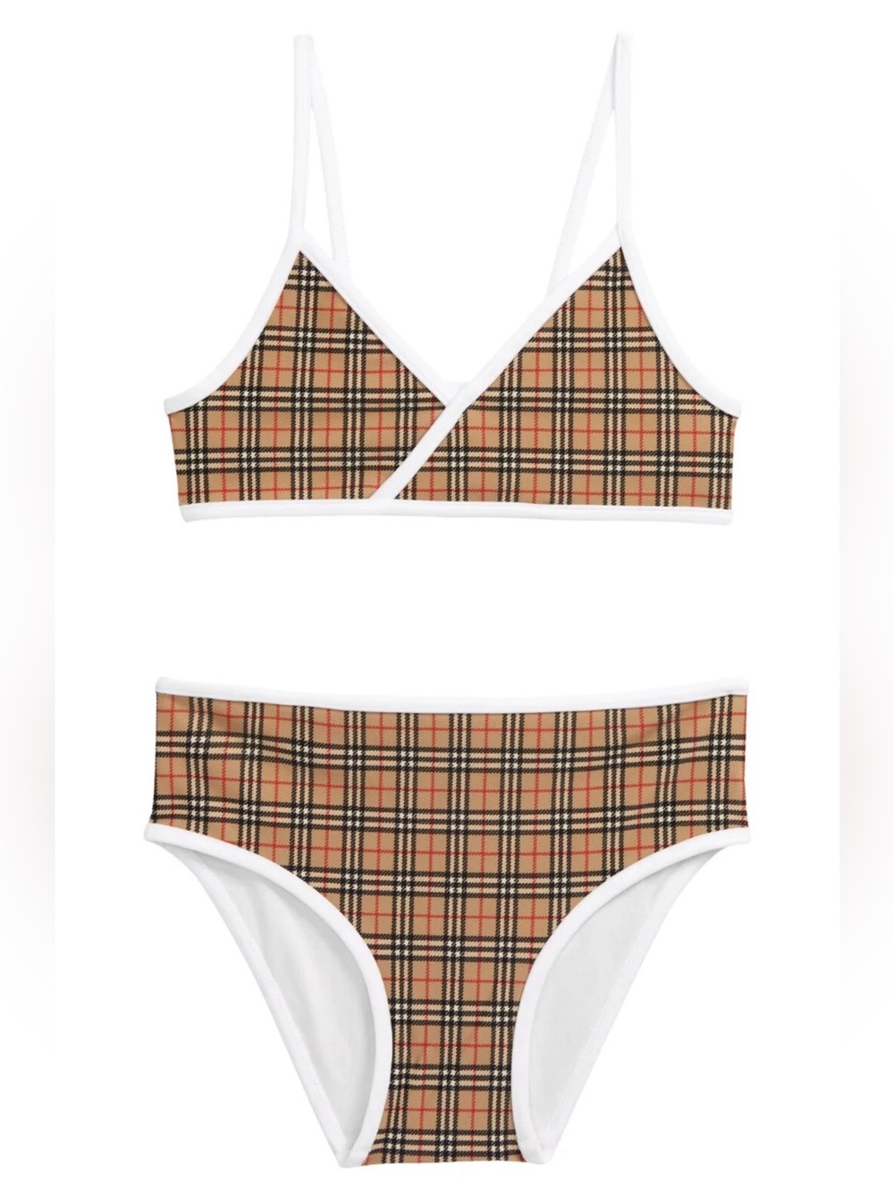 Burberry Tan Plaid Bandeau 2 piece set Bikini Authentic size 12. kids girls